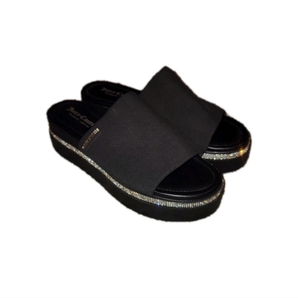 Juicy Couture Women  Sandals Size 9 Black Silver Rhinestone Platform Open Toe